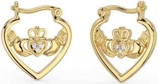 Diamond Gold Silver Claddagh Hoop Earrings