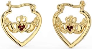 Garnet Altın Gümüş Claddagh Çember Küpeler