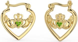 Peridot Gold Silver Claddagh Hoop Earrings