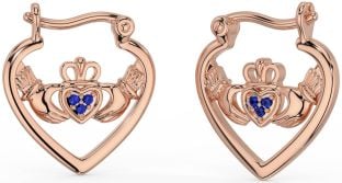 Sapphire Rose Gold Claddagh Hoop Earrings