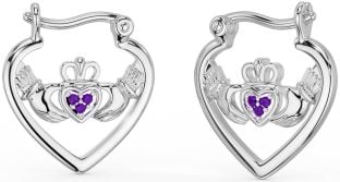 Ametista Argento Claddagh Cerchio Orecchini