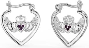 Alexandrite Silver Claddagh Hoop Earrings