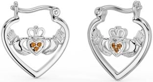 Citrine Argent Claddagh Cerceau Des boucles d'oreilles