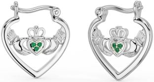 Emerald Silver Claddagh Hoop Earrings