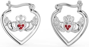 Rubí Plata Claddagh Aro Pendientes