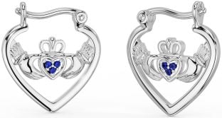 Saphir Argent Claddagh Cerceau Des boucles d'oreilles