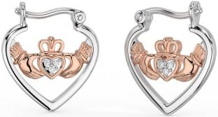 Diamant Rose Gold Silber Claddagh Band Ohrringe