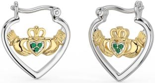 Smaragd Goud Zilver Claddagh Hoepel Oorbellen