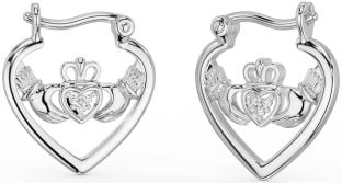 Aur alb diamant Cercei Claddagh Hoop