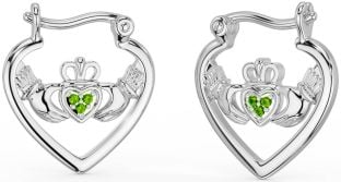 Peridoto Bianco Oro Claddagh Cerchio Orecchini