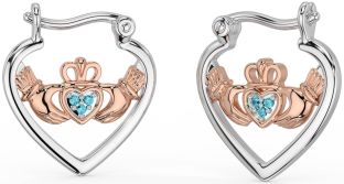 Aquamarin Weiß Rose Gold Claddagh Band Ohrringe