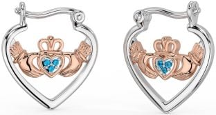 Topacio Blanco Rosa Oro Claddagh Aro Pendientes