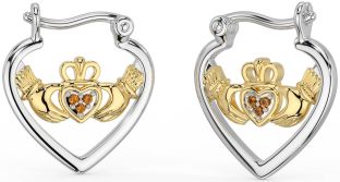 Citrine Blanc Jaune Or Claddagh Cerceau Des boucles d'oreilles