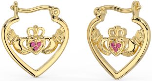 Turmalina Rosa Dourada Brincos de argola Claddagh