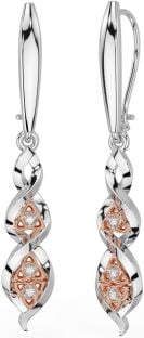 Diamond Rose Gold Silver Celtic Trinity Knot Dangle Earrings