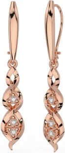 Diamond Rose Gold Silver Celtic Trinity Knot Dangle Earrings