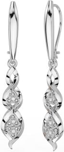 Diamond Silver Celtic Trinity Knot Dangle Earrings