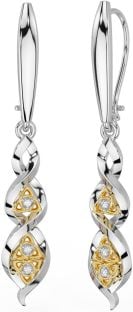 Diamant Blanc Jaune Or celtique Trinité Noeud Pendre Des boucles d'oreilles