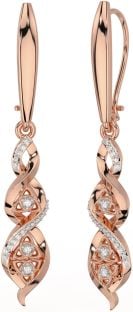 Diamant Rose Gold Silber keltisch Dreieinigkeit Knoten Baumeln Ohrringe