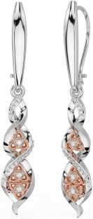 Diamond White Rose Gold Celtic Trinity Knot Dangle Earrings