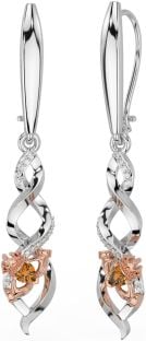 Trandafir Citrin Diamant Auriu, argint, celtic Claddagh Dangle Cercei