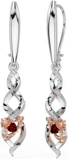 Diamante Granate Rosa Oro Plata céltico Claddagh Colgar Pendientes