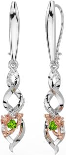 Diamante Peridoto Rosa Oro Plata céltico Claddagh Colgar Pendientes