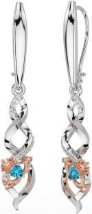 Diamant Topaze Rose Or Argent celtique Claddagh Pendre Des boucles d'oreilles