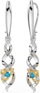 Diamante Topázio Ouro Prata céltico Claddagh Pendurar Brincos