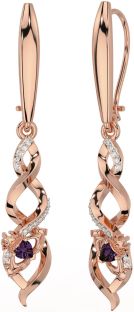 Diamond Alexandrite Rose Gold Silver Celtic Claddagh Dangle Earrings