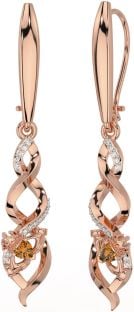 Diamante Citrino Rosa Ouro Prata céltico Claddagh Pendurar Brincos