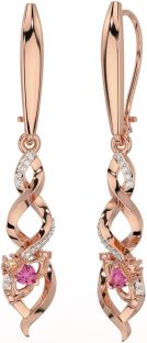 Diamante Rosa Turmalina Rosa Ouro Prata céltico Claddagh Pendurar Brincos