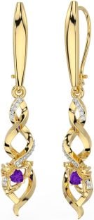 Diamante Amatista Oro Plata céltico Claddagh Colgar Pendientes