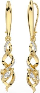 Diamond Gold Silver Celtic Claddagh Dangle Earrings