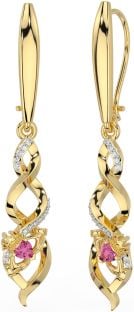 Diamante Rosa turmalina Oro Plata céltico Claddagh Colgar Pendientes