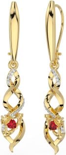 Diamante Rubi Ouro Prata céltico Claddagh Pendurar Brincos