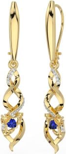 Diamond Sapphire Gold Silver Celtic Claddagh Dangle Earrings
