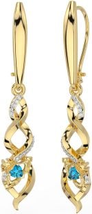 Diamond Topaz Gold Silver Celtic Claddagh Dangle Earrings