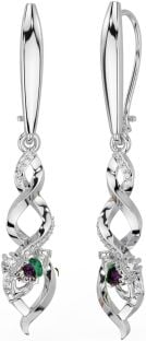 Diamond Alexandrite Silver Celtic Claddagh Dangle Earrings