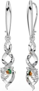 Diamond Citrine Silver Celtic Claddagh Dangle Earrings