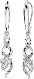 Diamond Silver Celtic Claddagh Dangle Earrings
