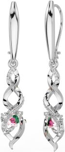 Diamante Rosa turmalina Plata céltico Claddagh Colgar Pendientes