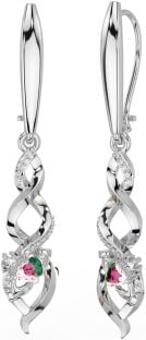 Diamante Rosa turmalina Blanco Oro céltico Claddagh Colgar Pendientes