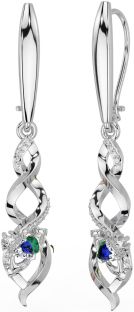 Diamante Zafiro Blanco Oro céltico Claddagh Colgar Pendientes