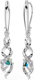 Diamond Topaz White Gold Celtic Claddagh Dangle Earrings