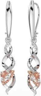 Diamant Blanc Rose Or celtique Claddagh Pendre Des boucles d'oreilles