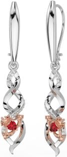 Diamant Rubis Blanc Rose Or celtique Claddagh Pendre Des boucles d'oreilles