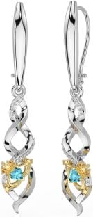 Diamant Acvamarin Alb Celtic Claddagh Dangle din aur galben Cercei