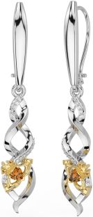 Diamant Citrine Blanc Jaune Or celtique Claddagh Pendre Des boucles d'oreilles