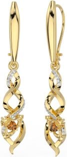 Diamant Citrine Or celtique Claddagh Pendre Des boucles d'oreilles